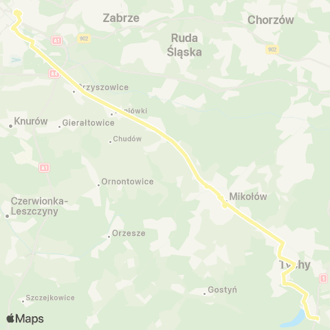 Zarząd Transportu Metropolitalnego GZM Tychy osiedle "Z1" - Gliwice centrum przesiadkowe map