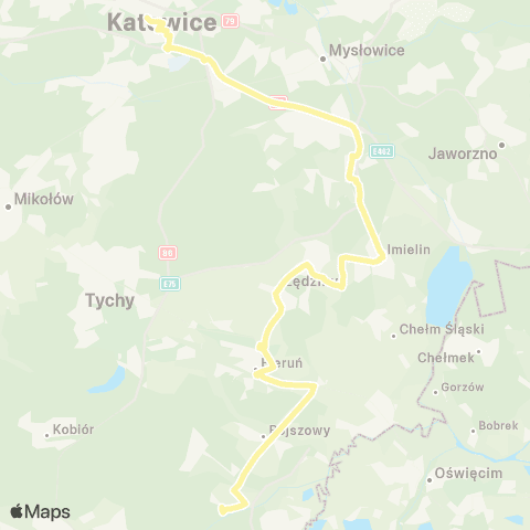 Zarząd Transportu Metropolitalnego GZM Międzyrzecze Gospoda - Katowice Sądowa map