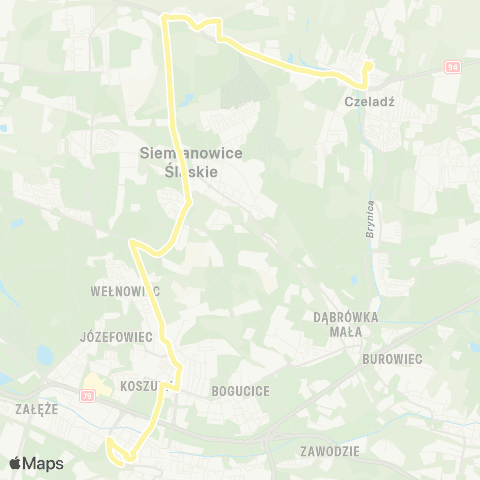 Zarząd Transportu Metropolitalnego GZM Katowice Sądowa - Czeladź dworzec map