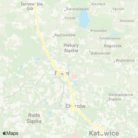 Zarząd Transportu Metropolitalnego GZM Tarnowskie Góry dworzec - Katowice Piotra Skargi map