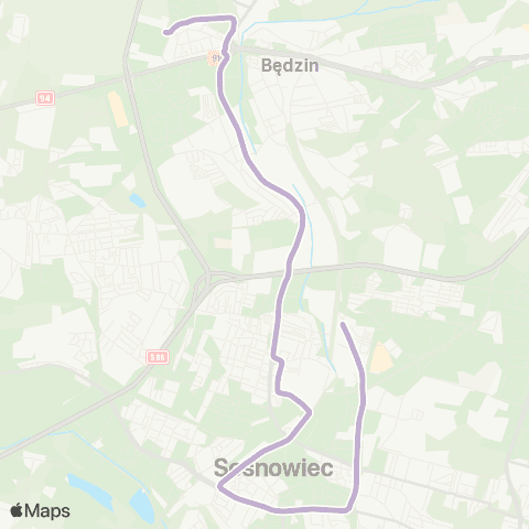 Zarząd Transportu Metropolitalnego GZM Sosnowiec dworzec PKP - Konstantynów Okrzei map