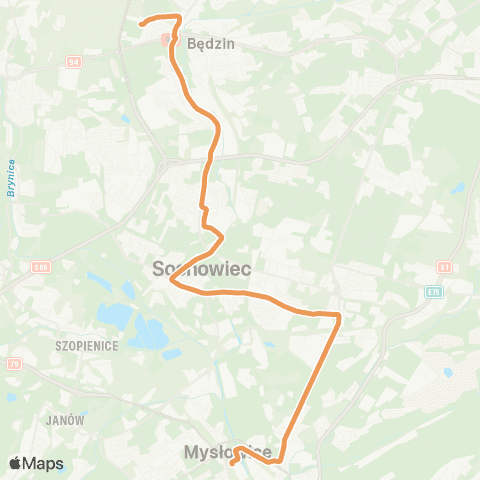 Zarząd Transportu Metropolitalnego GZM Milowice pętla - Mysłowice dworzec PKP map