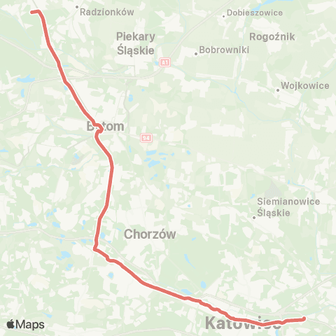 Zarząd Transportu Metropolitalnego GZM Zawodzie centrum przesiadkowe - Bytom szkoła Medyczna map