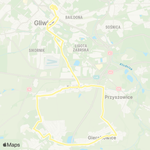 Zarząd Transportu Metropolitalnego GZM Gliwice centrum przesiadkowe - Gliwice centrum przesiadkowe map