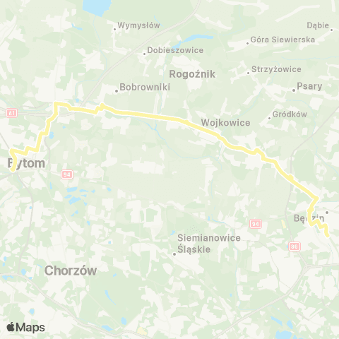 Zarząd Transportu Metropolitalnego GZM Będzin Kościuszki - Bytom dworzec map