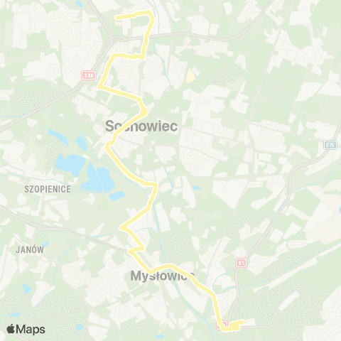 Zarząd Transportu Metropolitalnego GZM Sosnowiec szpital Wojewódzki - Jęzor centrum Handlowe map