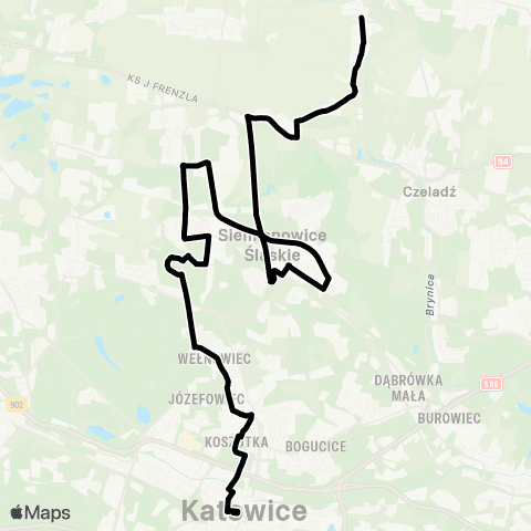 Zarząd Transportu Metropolitalnego GZM Katowice dworzec - Przełajka pętla map