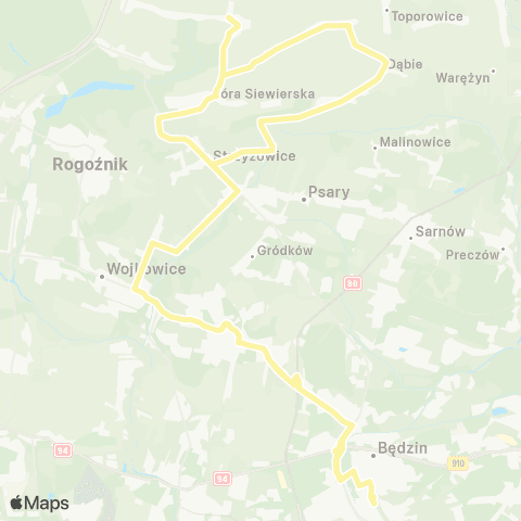 Zarząd Transportu Metropolitalnego GZM Będzin Kościuszki - Będzin Kościuszki map