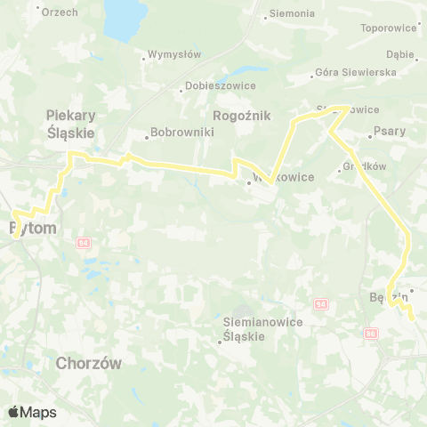 Zarząd Transportu Metropolitalnego GZM Będzin Kościuszki - Bytom dworzec map