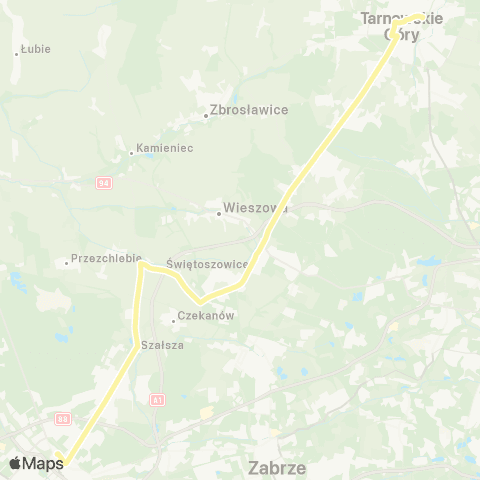 Zarząd Transportu Metropolitalnego GZM Tarnowskie Góry dworzec - Gliwice centrum przesiadkowe map