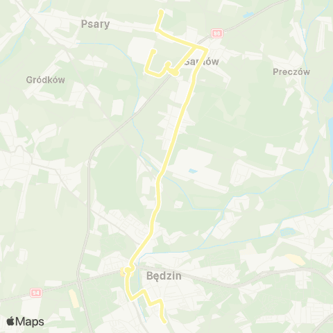 Zarząd Transportu Metropolitalnego GZM Psary centrum przesiadkowe - Będzin Kościuszki map