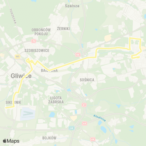 Zarząd Transportu Metropolitalnego GZM Zabrze Goethego - Sikornik Wilgi map