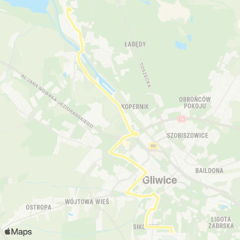 Zarząd Transportu Metropolitalnego GZM Trynek Toruńska - Łabędy Huta map