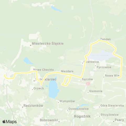 Zarząd Transportu Metropolitalnego GZM Tarnowskie Góry dworzec - Mierzęcice PKP map
