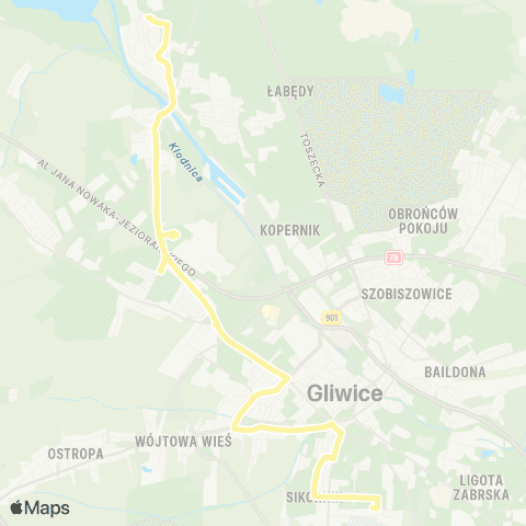 Zarząd Transportu Metropolitalnego GZM Trynek Toruńska - Łabędy Huta map