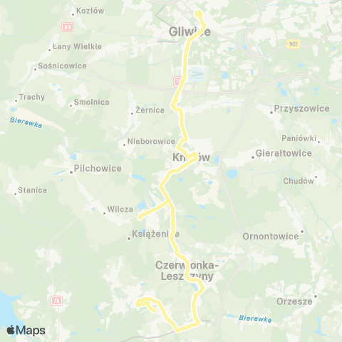 Zarząd Transportu Metropolitalnego GZM Gliwice centrum przesiadkowe - Leszczyny Czereśniowa map