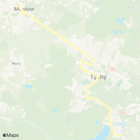 Zarząd Transportu Metropolitalnego GZM Tychy Sikorskiego wiadukt - Mikołów dworzec map