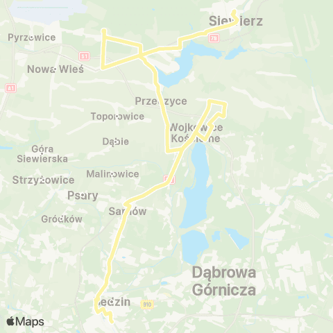Zarząd Transportu Metropolitalnego GZM Będzin Kościuszki - Siewierz Dom Kultury map