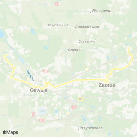 Zarząd Transportu Metropolitalnego GZM Os. Młodego Górnika kopalnia - Stare Łabędy Einsteina map