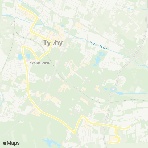 Zarząd Transportu Metropolitalnego GZM Tychy centrum Handlowe - Tychy dworzec PKP map