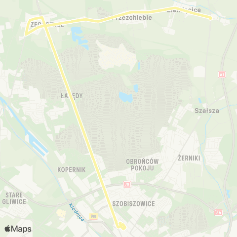 Zarząd Transportu Metropolitalnego GZM Gliwice centrum przesiadkowe - Świętoszowice skrzyżowanie map