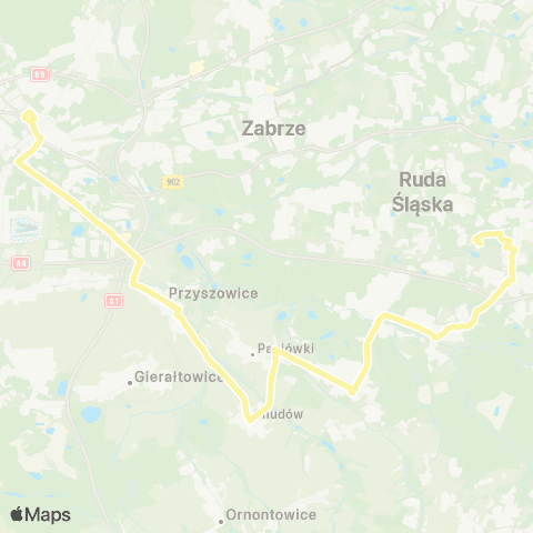 Zarząd Transportu Metropolitalnego GZM Bykowina Grzegorzka - Gliwice centrum przesiadkowe map