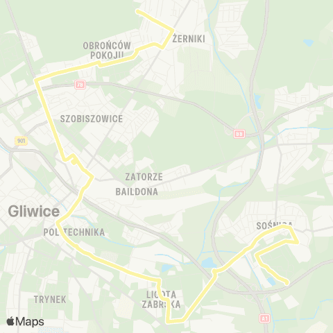 Zarząd Transportu Metropolitalnego GZM Żerniki Graniczna pętla - Sośnica osiedle Żeromskiego map