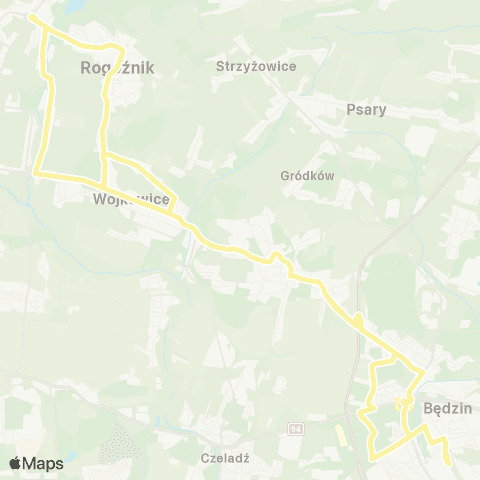 Zarząd Transportu Metropolitalnego GZM Będzin Kościuszki - Będzin Kościuszki map