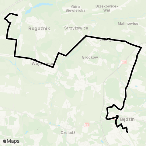 Zarząd Transportu Metropolitalnego GZM Będzin Kościuszki - Dobieszowice skrzyżowanie map