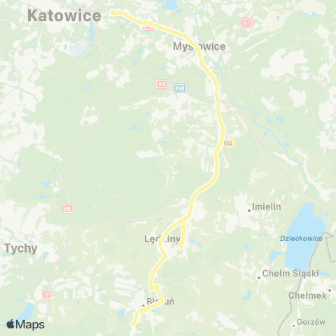 Zarząd Transportu Metropolitalnego GZM Zawodzie centrum przesiadkowe - Bieruń Potok Stawowy map