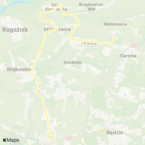 Zarząd Transportu Metropolitalnego GZM Psary centrum przesiadkowe - Czeladź dworzec map