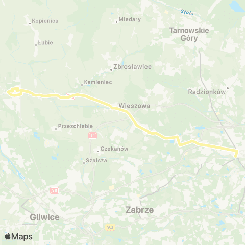 Zarząd Transportu Metropolitalnego GZM Bytom dworzec - Pyskowice plac Wyszyńskiego map