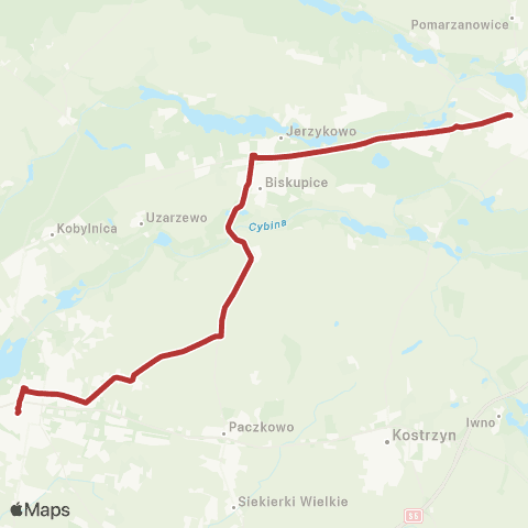 ZTM Poznań Pobiedziska Dworzec - Swarzędz Węzeł Przesiadkowy|Swarzędz Węzeł Przesiadkowy - Pobiedziska Dworzec map