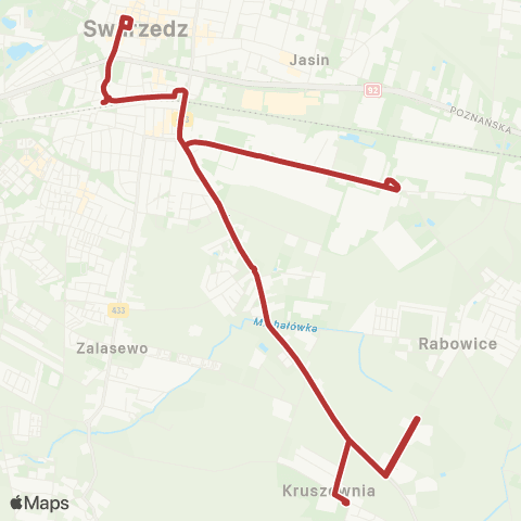 ZTM Poznań Kruszewnia Pętla - Swarzędz Węzeł Przesiadkowy|Swarzędz Węzeł Przesiadkowy - Kruszewnia Pętla map
