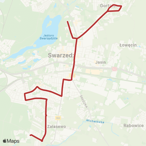 ZTM Poznań Zalasewo Os. Leśne - Swarzędz Os. Kościuszkowców|Swarzędz Os. Kościuszkowców - Zalasewo Os. Leśne map