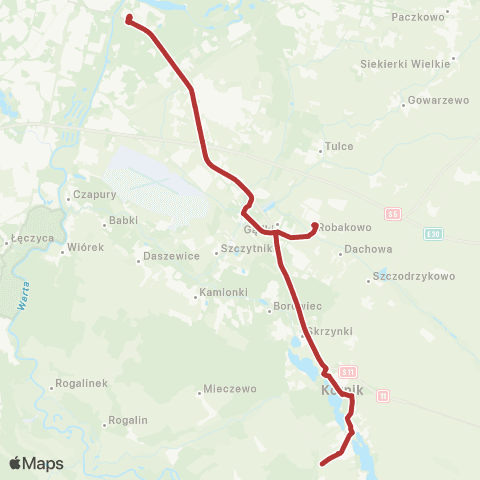 ZTM Poznań Rondo Rataje - Kórnik Bnin Osiedle|Kórnik Bnin Osiedle - Rondo Rataje map