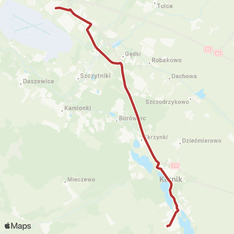 ZTM Poznań Krzesiny - Kórnik Bnin Osiedle|Kórnik Bnin Osiedle - Krzesiny map