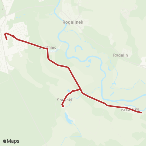 ZTM Poznań Krajkowo II - Mosina Dworzec Kolejowy|Mosina Dworzec Kolejowy - Krajkowo II map