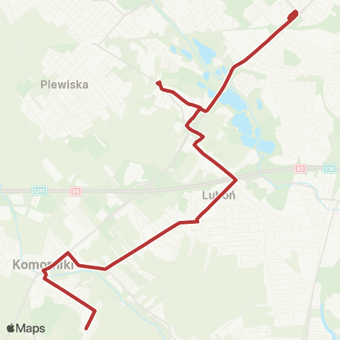 ZTM Poznań Komorniki Os. Zielone Wzgórze - Górczyn PKM|Górczyn PKM - Komorniki Os. Zielone Wzgórze map