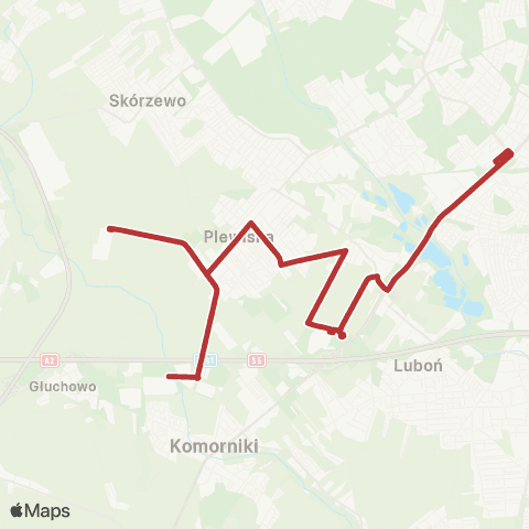 ZTM Poznań Górczyn PKM - Komorniki Kolumba|Komorniki Kolumba - Górczyn PKM map