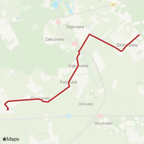 ZTM Poznań Rondo Ławickich Wydm - Dopiewo Dworzec Kolejowy|Dopiewo Dworzec Kolejowy - Rondo Ławickich Wydm map