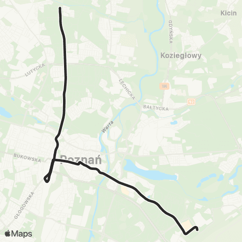 ZTM Poznań Pl. Wielkopolski - Os. Sobieskiego|Os. Sobieskiego - pl. Wielkopolski map