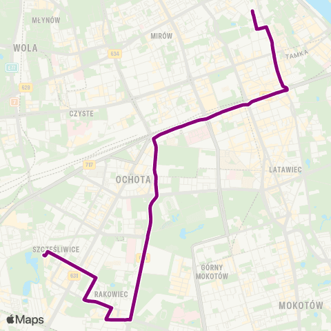ZTM Warszawa Szczęśliwice – Pl. Piłsudskiego map