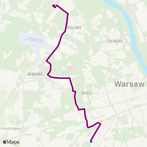 ZTM Warszawa Metro Młociny – Szczęśliwice map