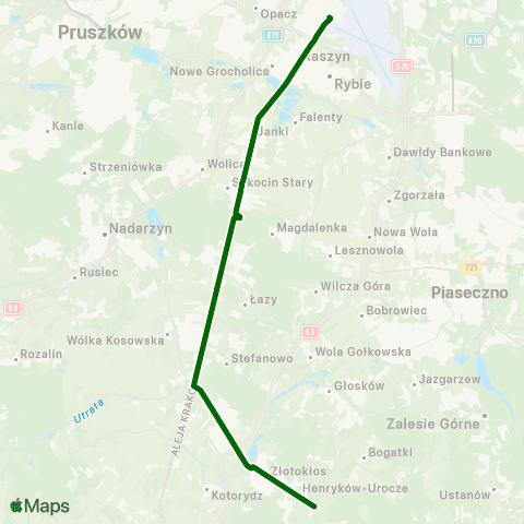 ZTM Warszawa Henryków-Urocze – P+R Al. Krakowska map