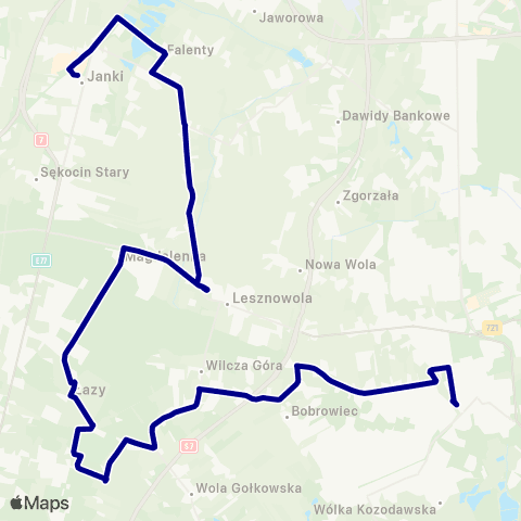 ZTM Warszawa PKP Piaseczno – Janki Pl. Szwedzki map