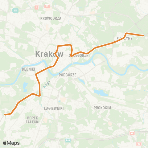 ZTP Kraków Czerwone Maki P+R ↔ Plac Centralny im. R. Reagana map