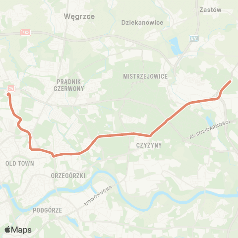 ZTP Kraków Krowodrza Górka P+R ↔ Wzgórza Krzesławickie map