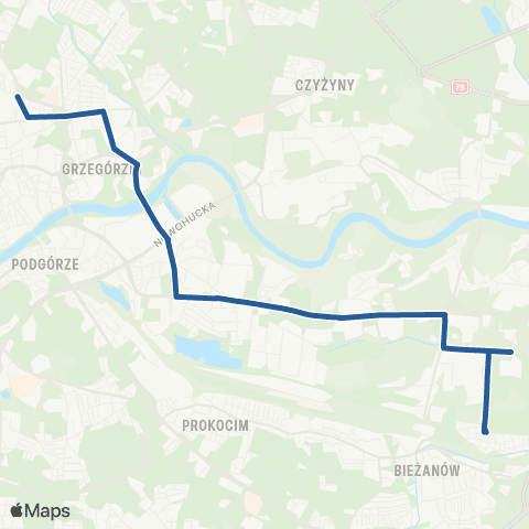 ZTP Kraków Dworzec Główny Wschód ↔ Złocień map