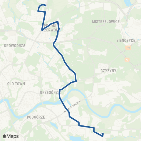 ZTP Kraków Górka Narodowa P+R ↔ Zajezdnia Płaszów map